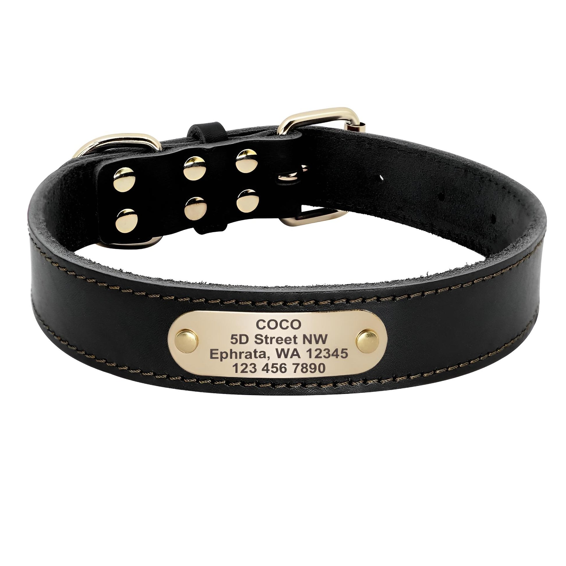 Genuine Leather Dog Collars with Name Black