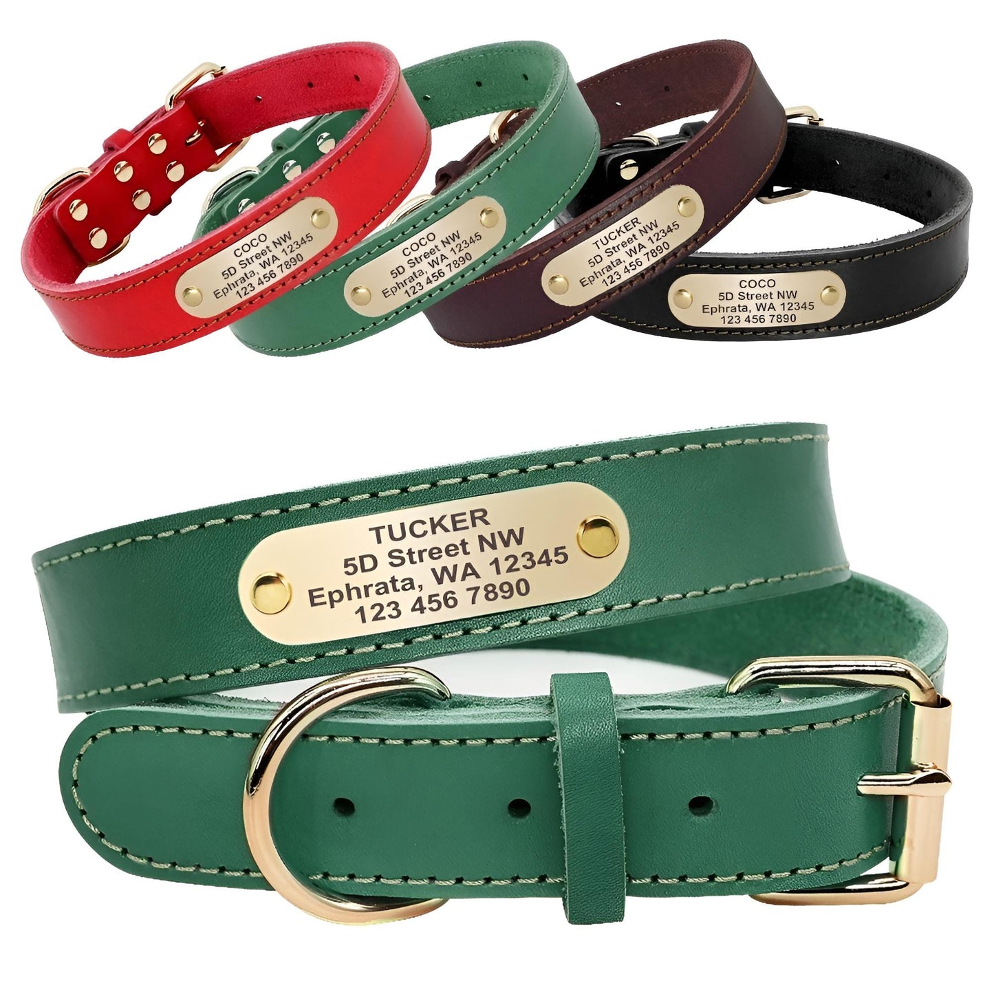 Genuine Leather Dog Collars with Name Set