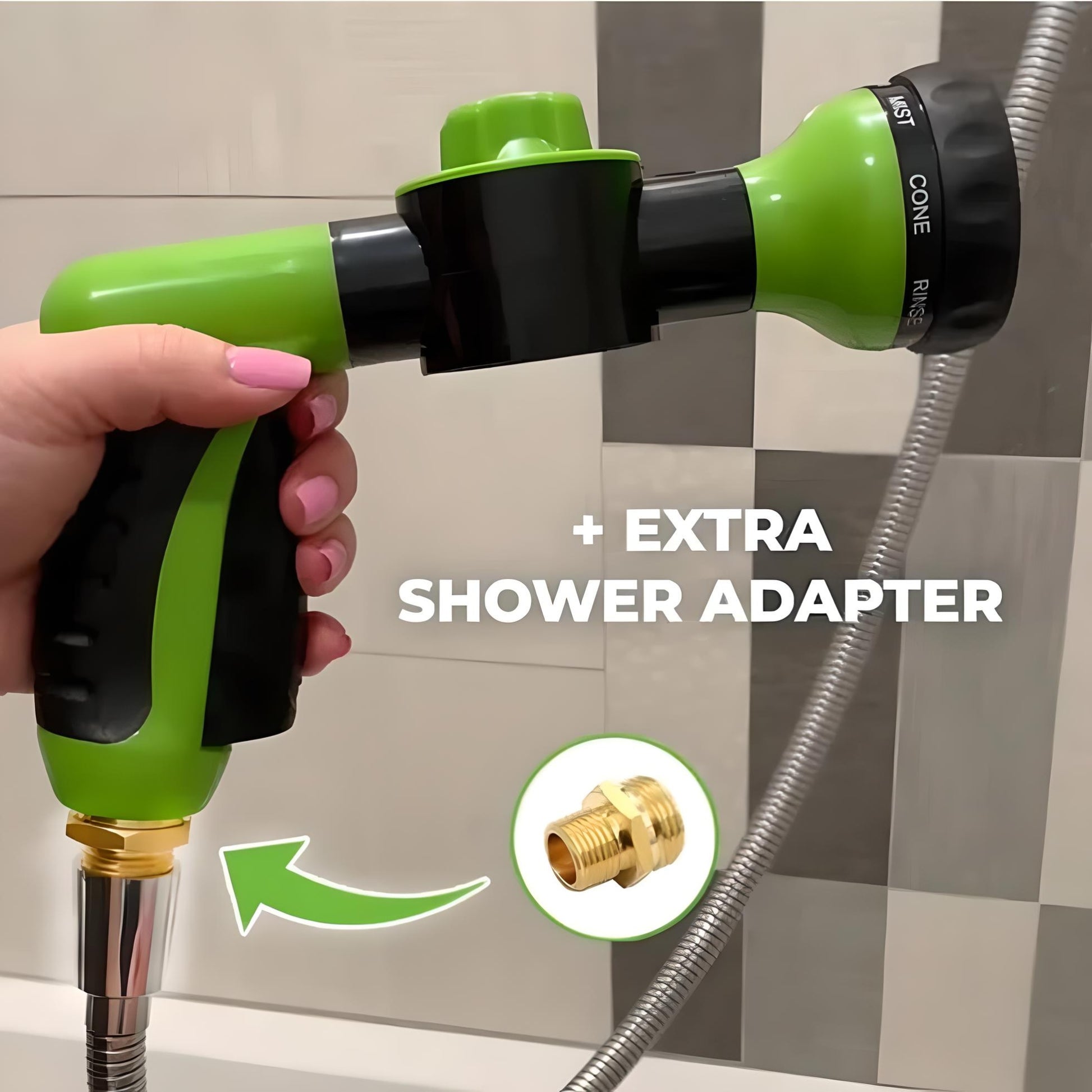 Green Pup Jet Dog Wash Hose Attachment with Soap Dispenser and Shower Adapter