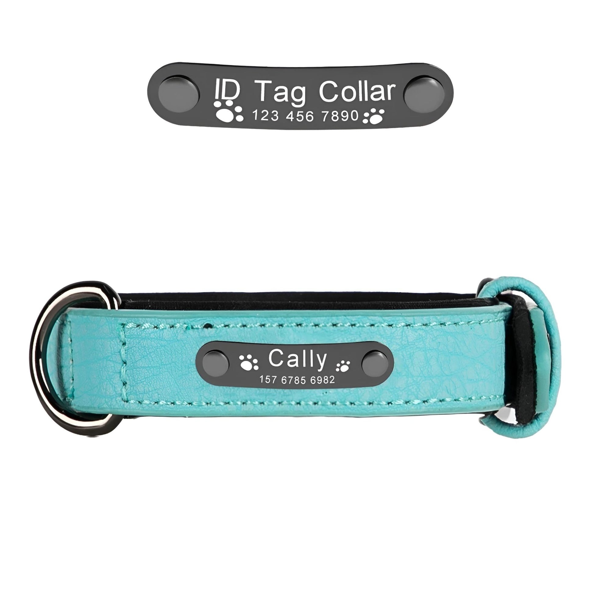 Leather Customized Dog Collars Mint Blue