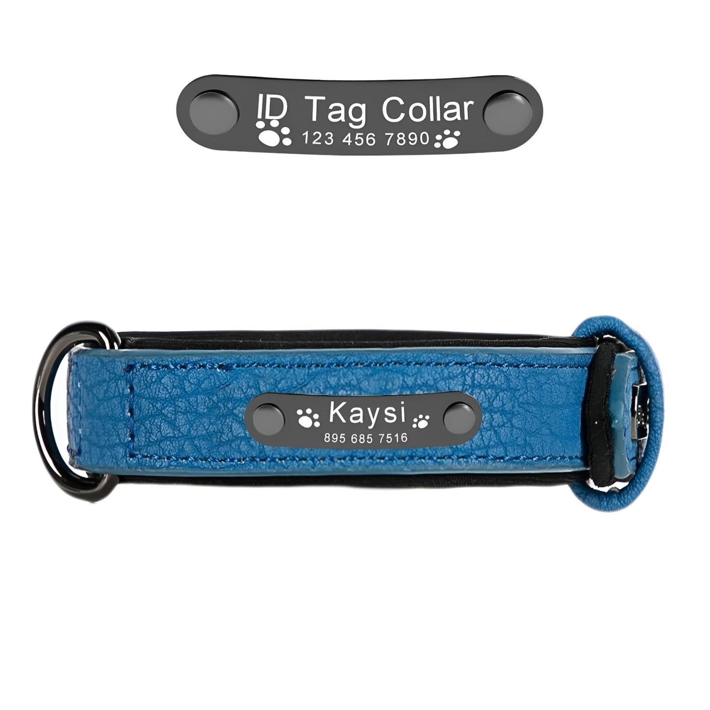 Leather Customized Dog Collars Navy Blue