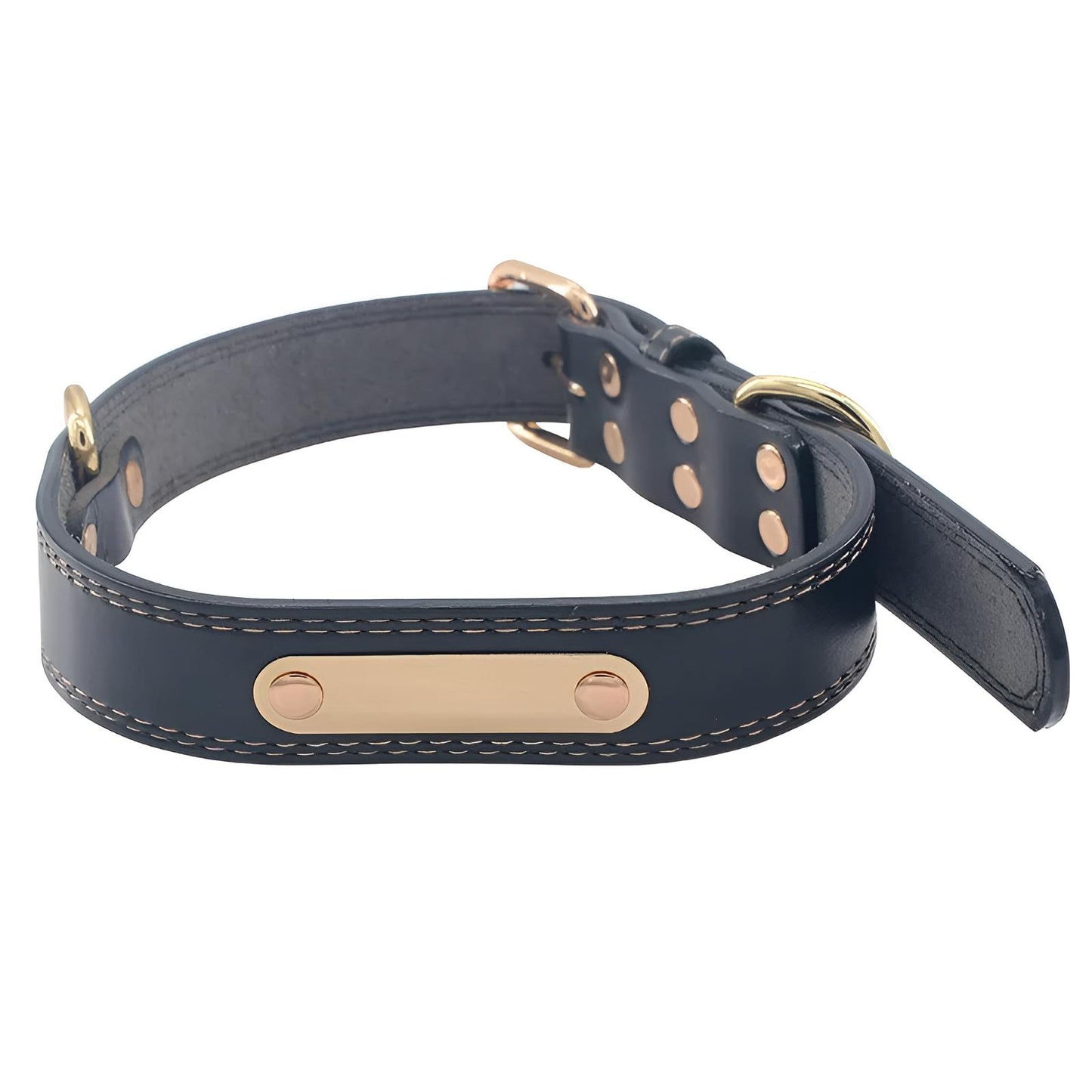 Leather Dog Collars with Names Black Blank