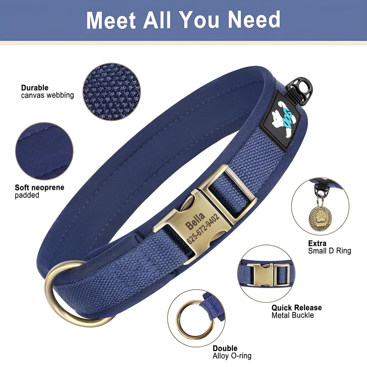 Meet all you need- durable canvas webbing -sofr neoprene – eatra small D ring- Quick realese metal buckle – double alloy o ring