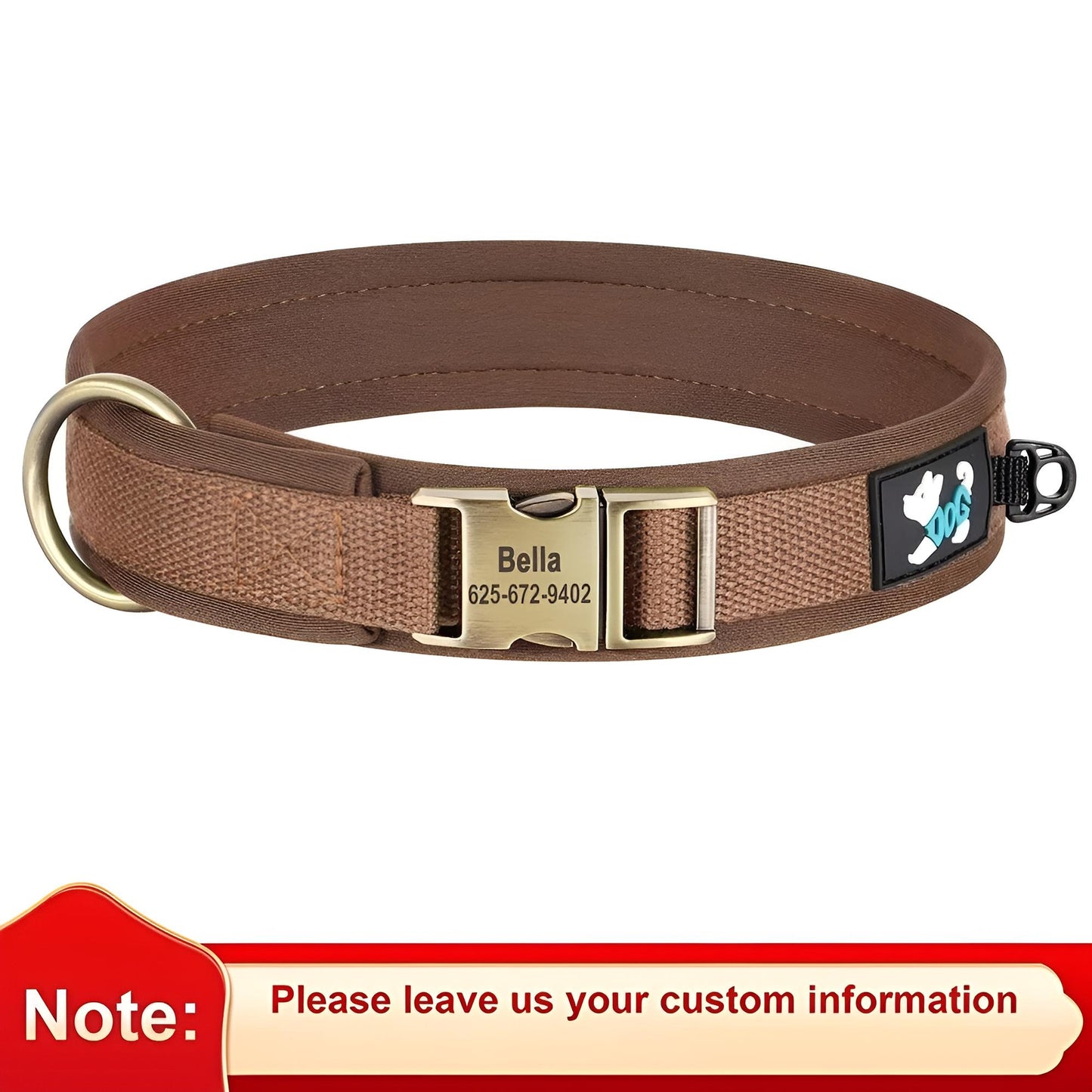 Nylon Dog collar with name brown