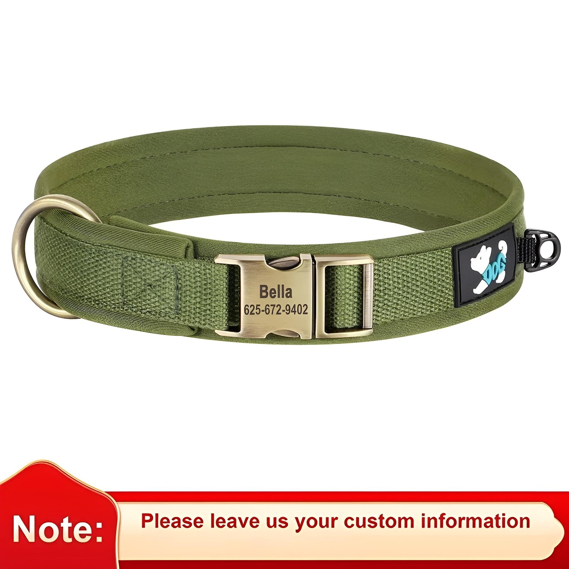 Nylon Dog collar with name green