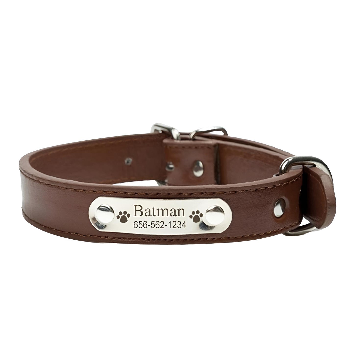 PU Leather Custom Name Dog Collars Brown