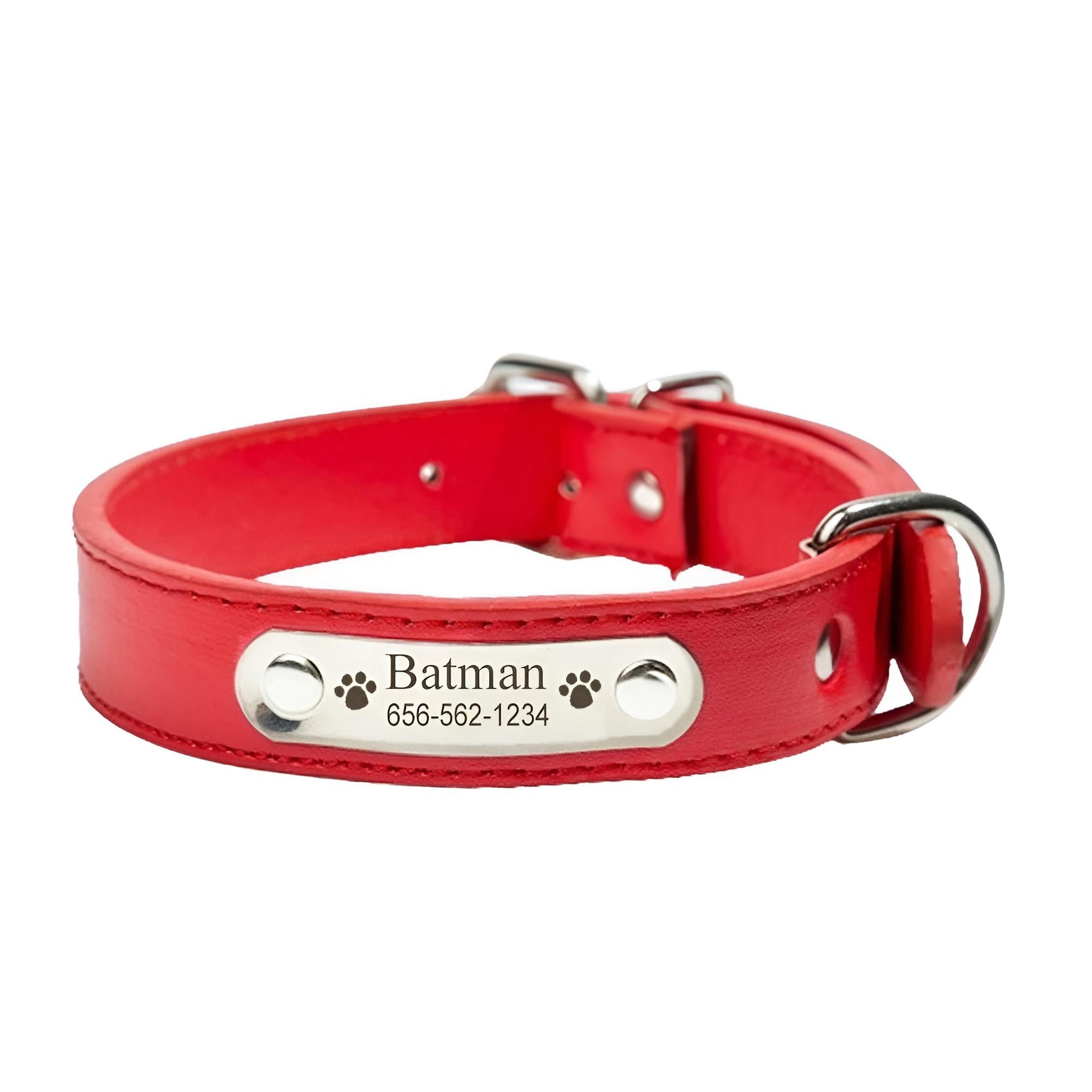 PU Leather Custom Name Dog Collars Red