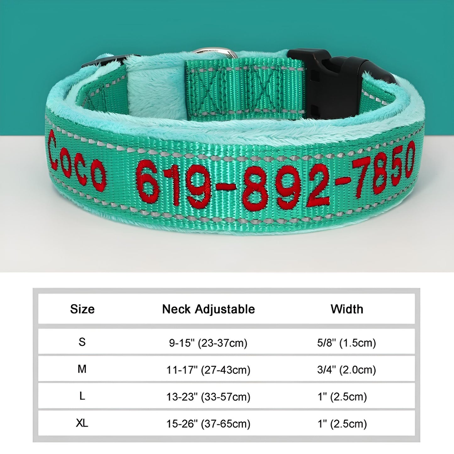 Personalized Dog Collar with Name in Reflective Nylon 1sGreen