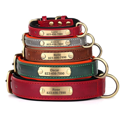 Personalized Dog Collar, Custom Engraved PU Leather Dog Collars For Small, Medium Large Dogs