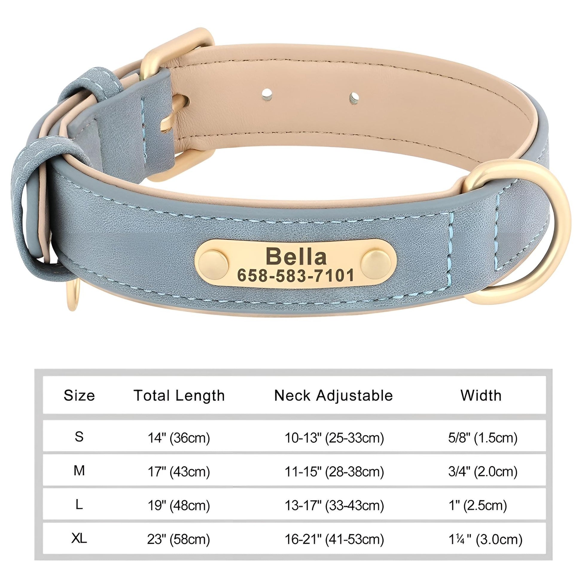 Personalized Dog Collar, Custom Engraved PU Leather Dog Collars For Small, Medium Large Dogs blue