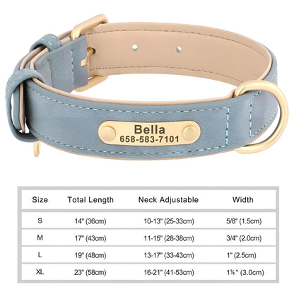 Personalized Dog Collar, Custom Engraved PU Leather Dog Collars For Small, Medium Large Dogs blue