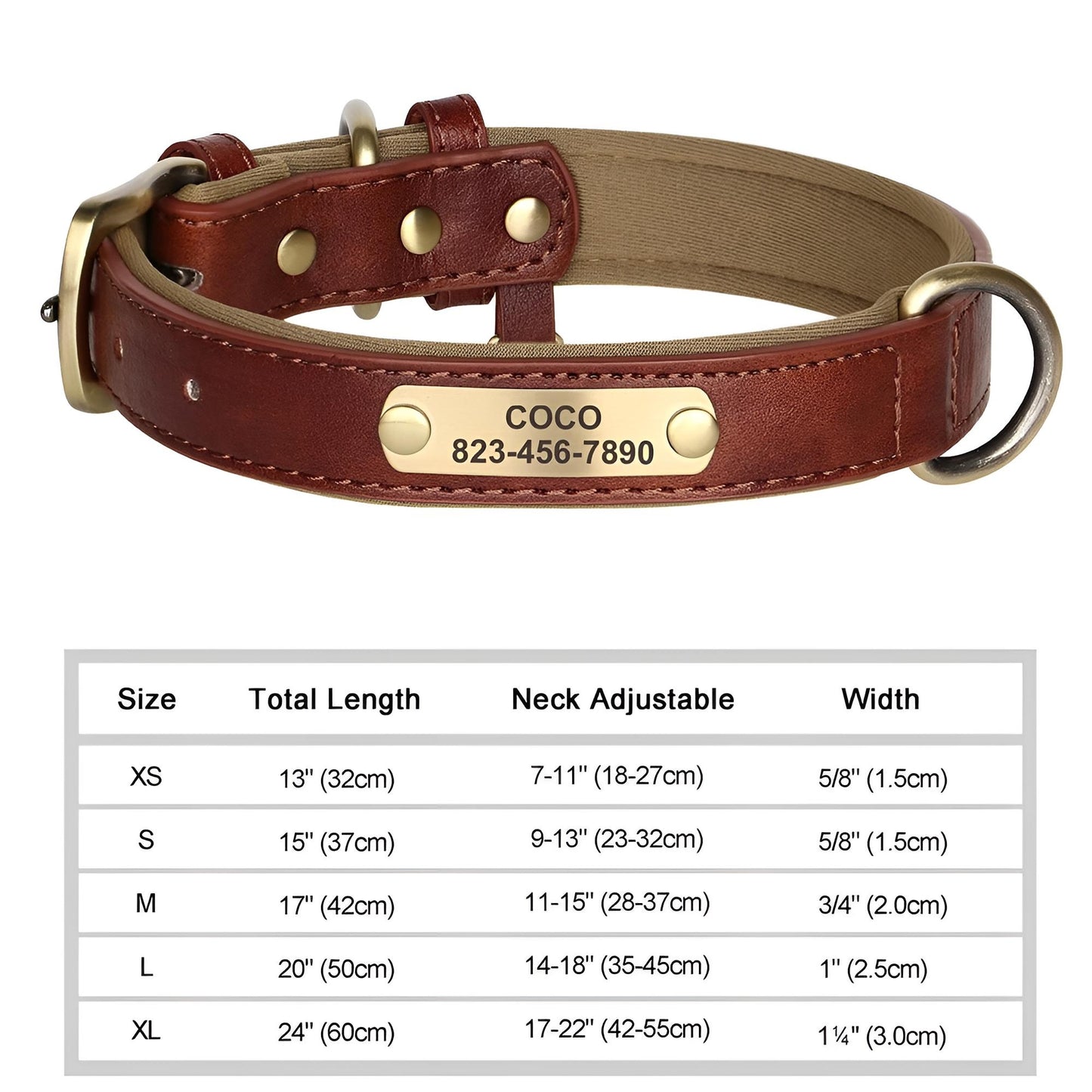 Personalized Dog Collar, Custom Engraved PU Leather Dog Collars For Small, Medium Large Dogs brown