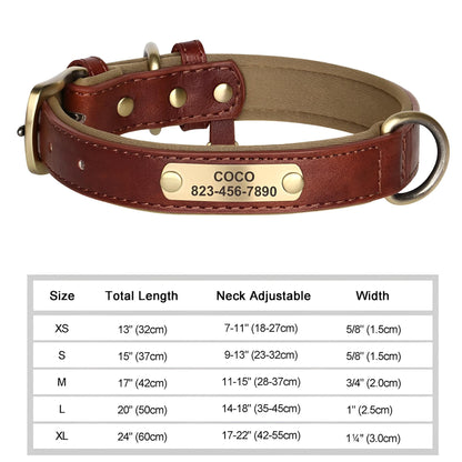 Personalized Dog Collar, Custom Engraved PU Leather Dog Collars For Small, Medium Large Dogs brown