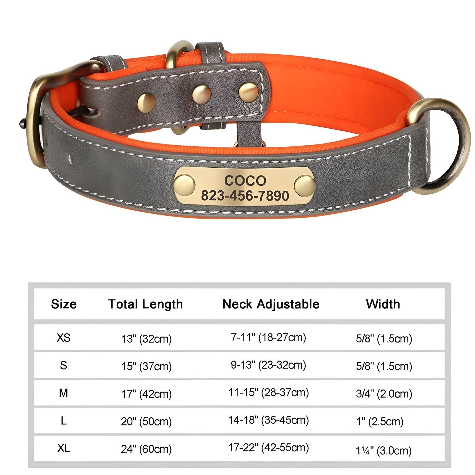 Personalized Dog Collar, Custom Engraved PU Leather Dog Collars For Small, Medium Large Dogs grey