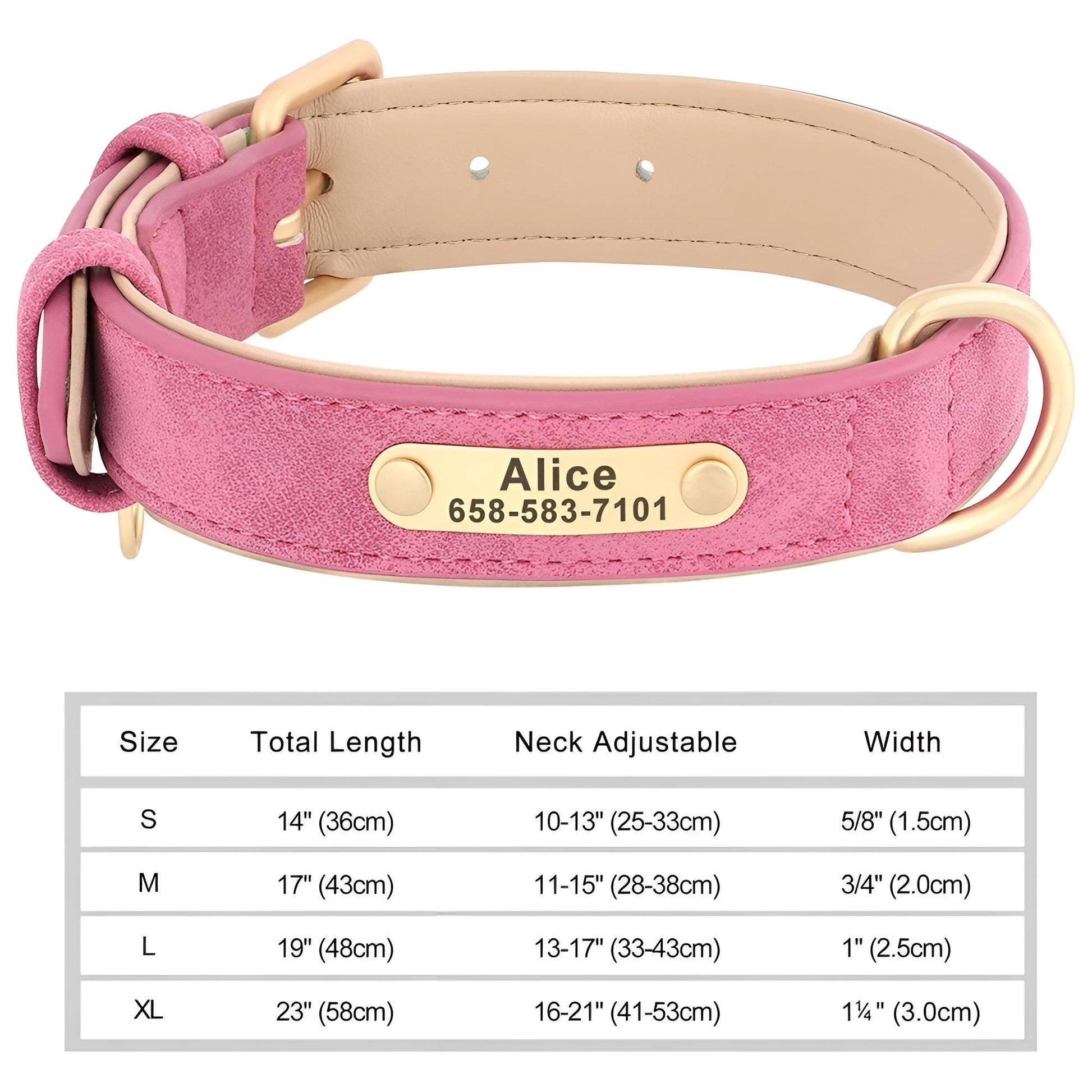 Personalized Dog Collar, Custom Engraved PU Leather Dog Collars For Small, Medium Large Dogs light pink