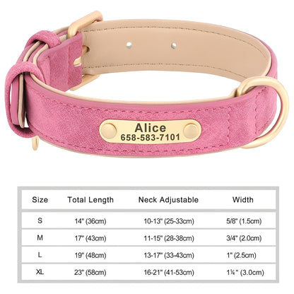 Personalized Dog Collar, Custom Engraved PU Leather Dog Collars For Small, Medium Large Dogs light pink
