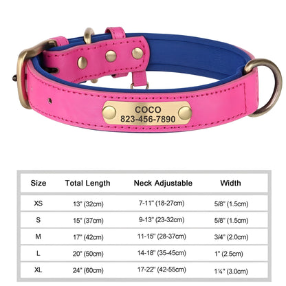 Personalized Dog Collar, Custom Engraved PU Leather Dog Collars For Small, Medium Large Dogs light rose