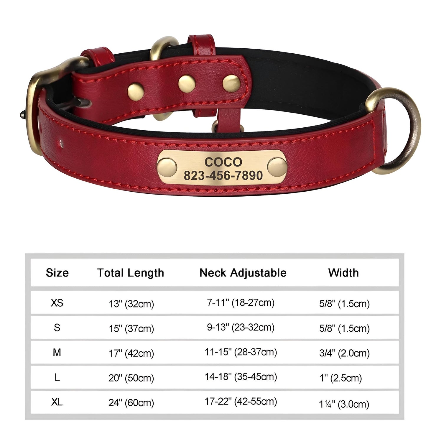 Personalized Dog Collar, Custom Engraved PU Leather Dog Collars For Small, Medium Large Dogs red