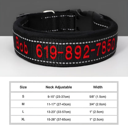 Personalized Dog Collar with Name in Reflective Nylon Black