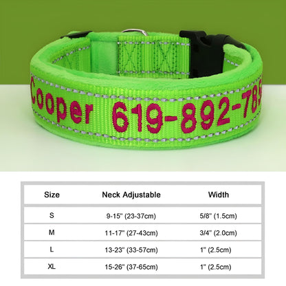 Personalized Dog Collar with Name in Reflective Nylon Green
