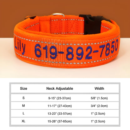 Personalized Dog Collar with Name in Reflective Nylon Orange
