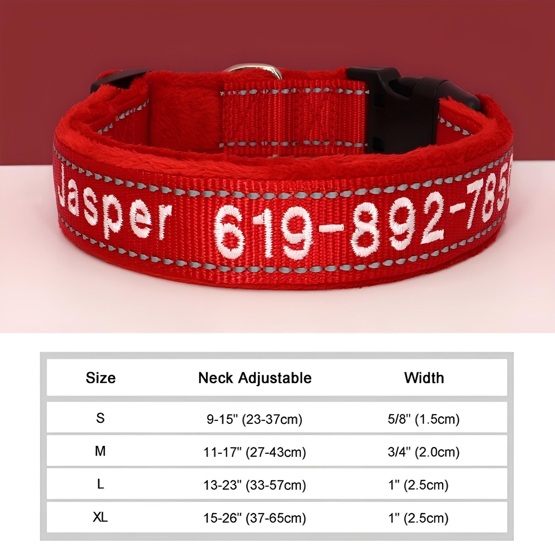 Personalized Dog Collar with Name in Reflective Nylon Red