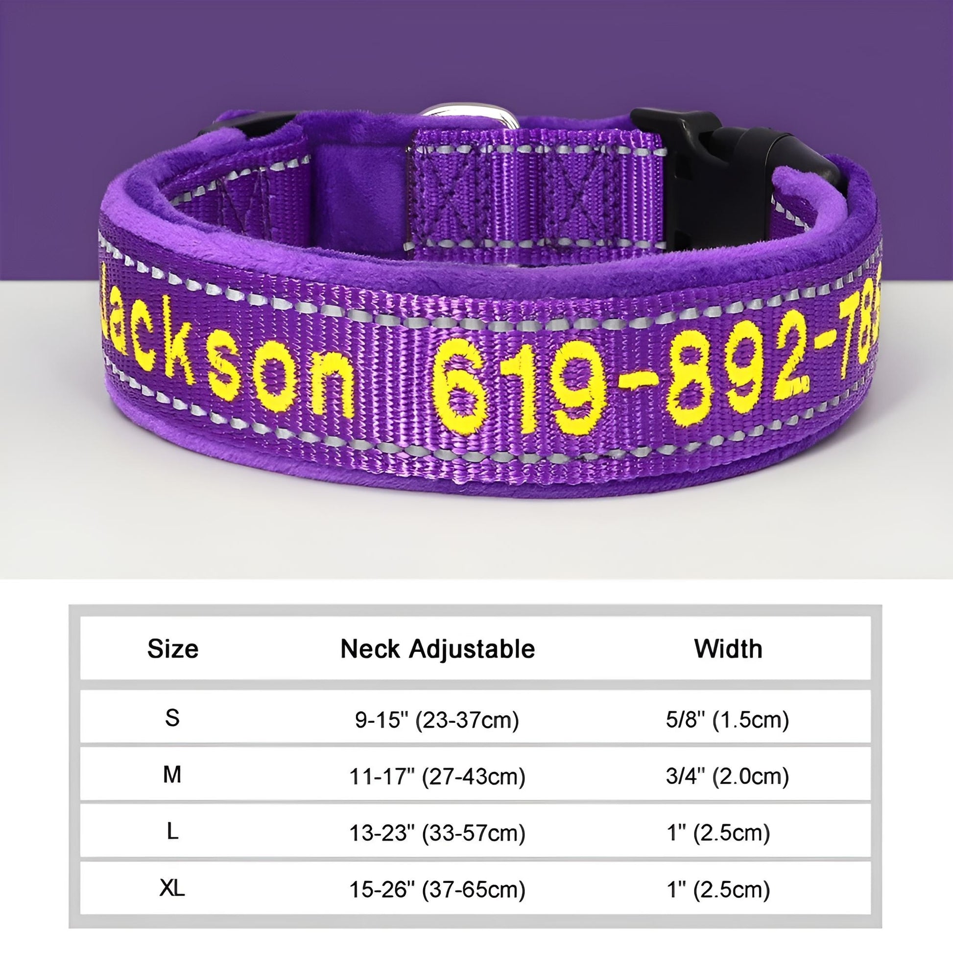 Personalized Dog Collar with Name in Reflective Nylon dark purple