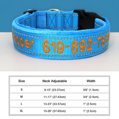 Personalized Dog Collar with Name in Reflective Nylon light blue