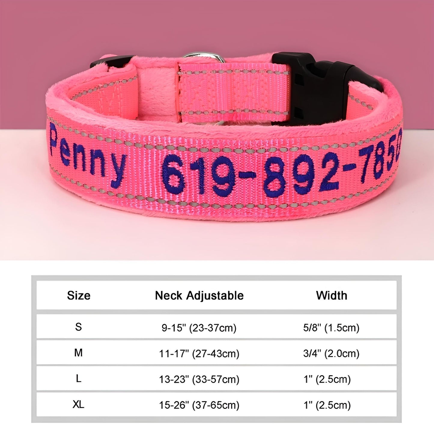 Personalized Dog Collar with Name in Reflective Nylon light pink