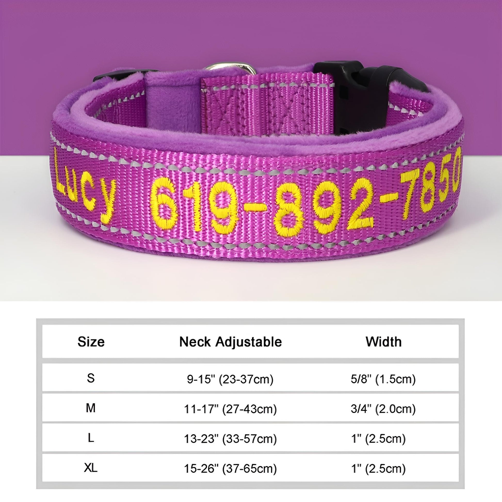 Personalized Dog Collar with Name in Reflective Nylon light purple