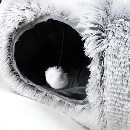 Plush Cat Circle Tunnel with Hanging Balls and Peepholes