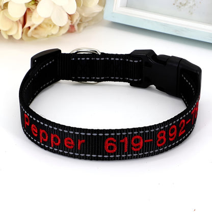 Reflective Nylon Dog ID Collar Black