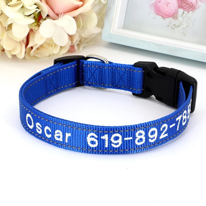 Reflective Nylon Dog ID Collar Deep Blue