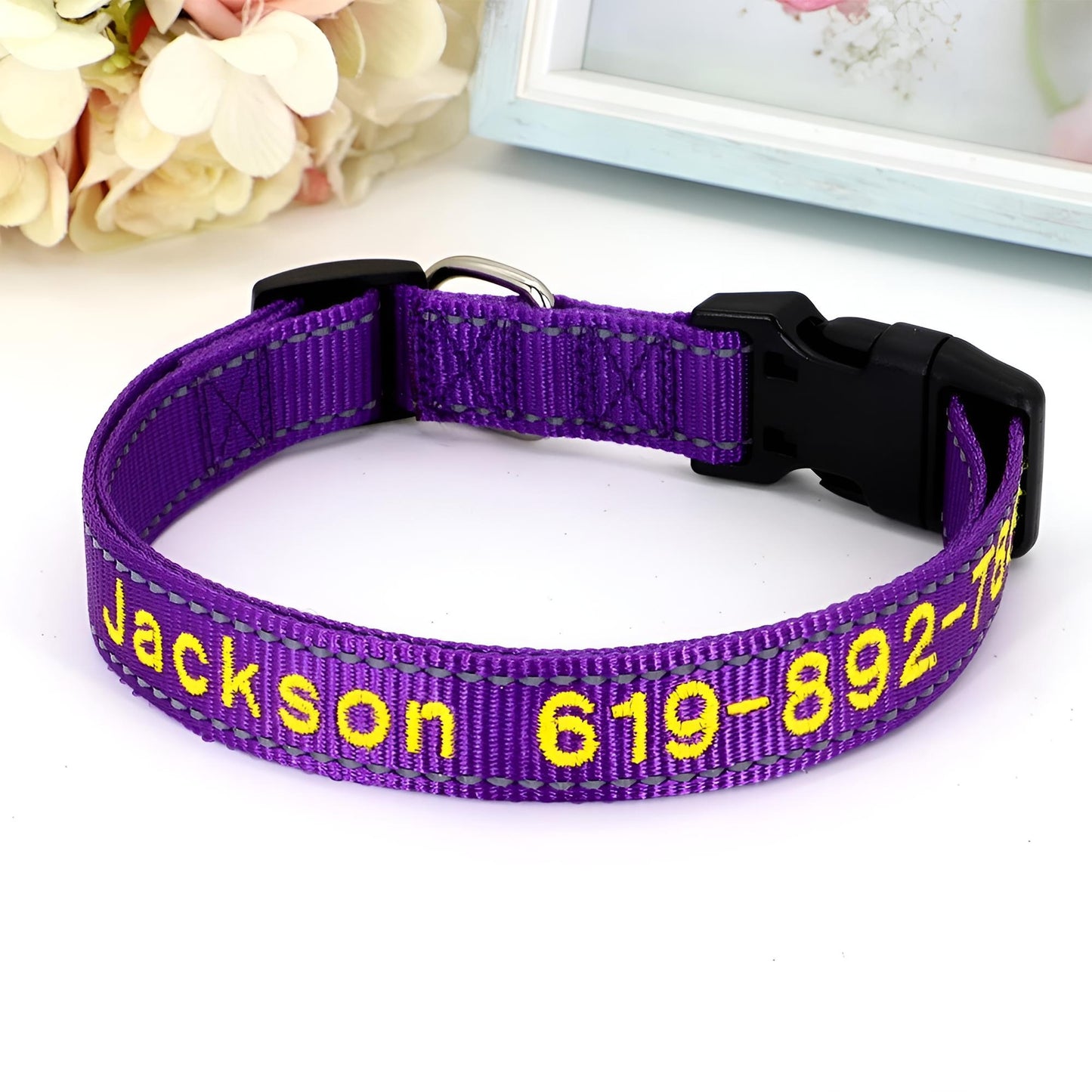 Reflective Nylon Dog ID Collar Deep Purple