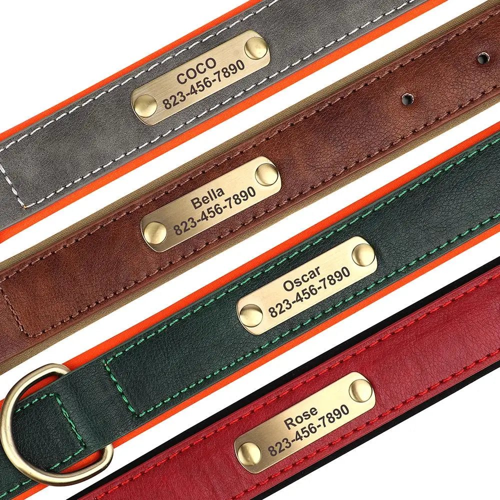 Personalized Dog Collar | Custom Engraved PU Leather Dog Collar | GauGau