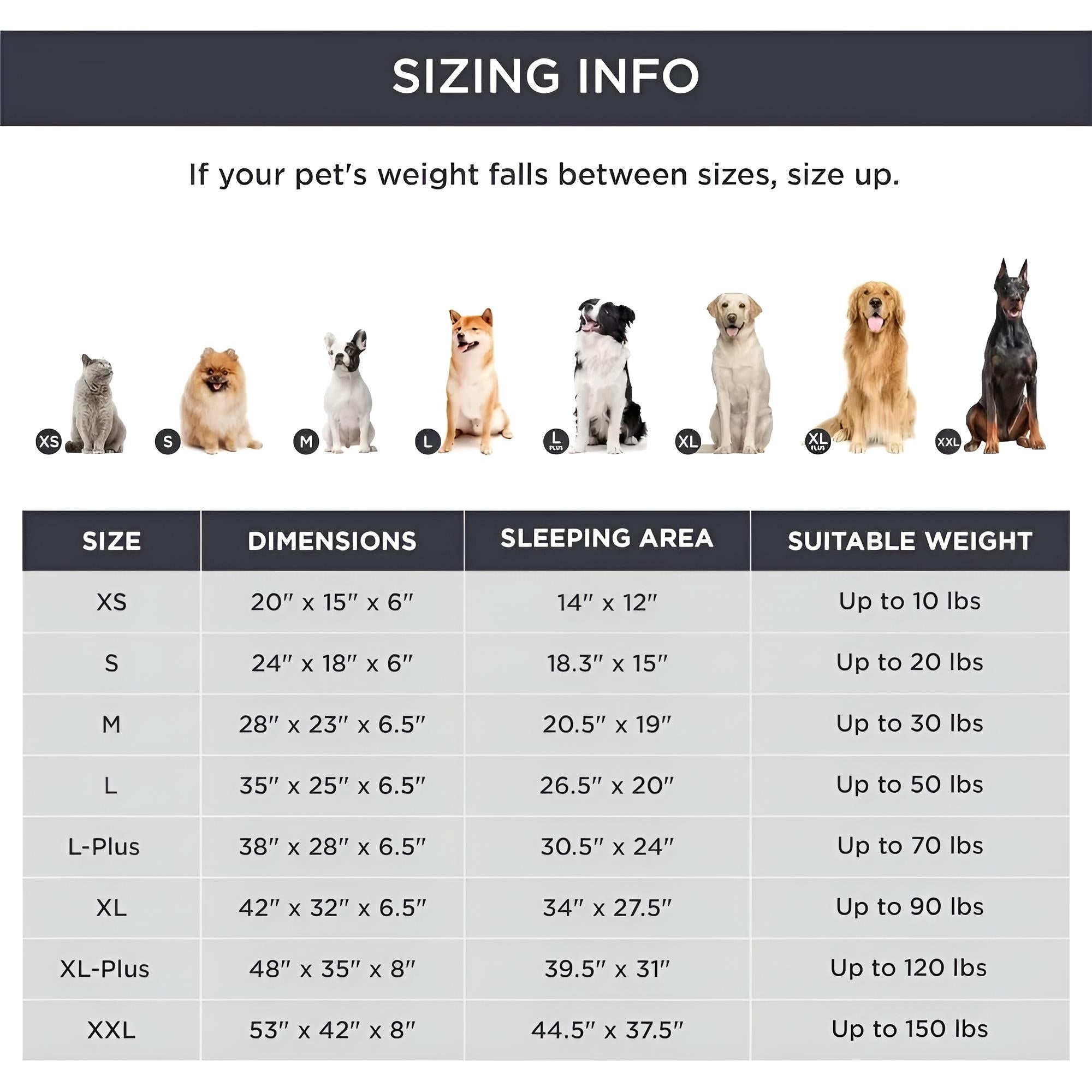 Size chart of dog sofa beds large