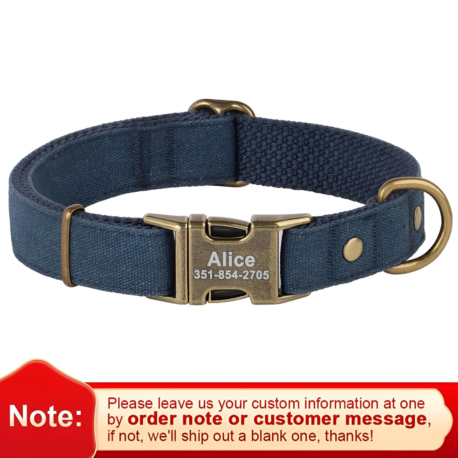 Size chart of the Customized Nylon Dog Collar With Metal Buckle blue