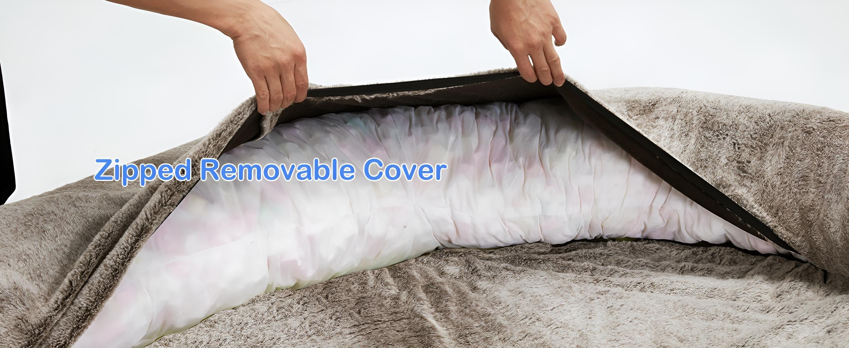 The zipped removable cover of the human dog beds