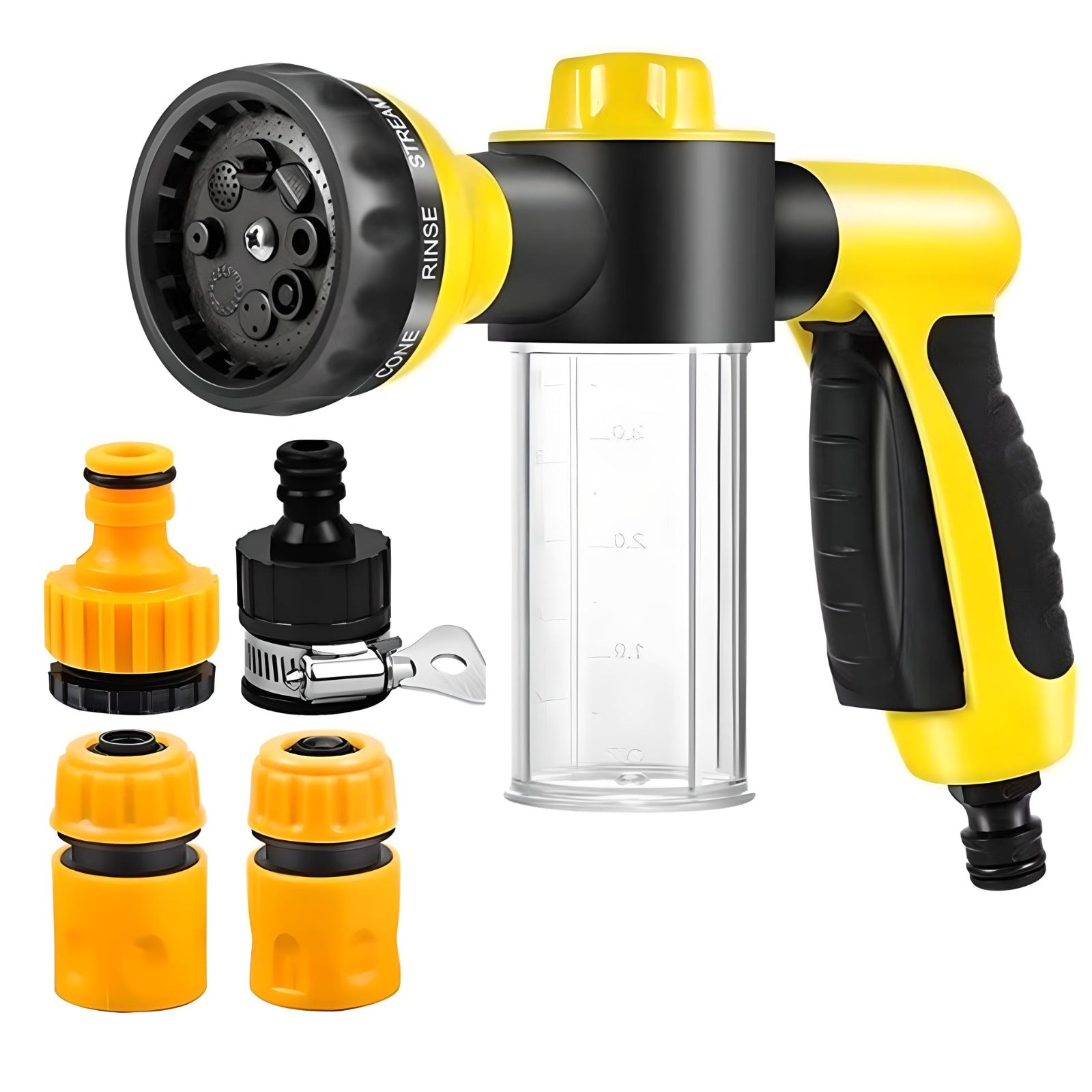 Yellow Dog Wash Hose Attachment with Soap Dispenser and 4 Pcs connector