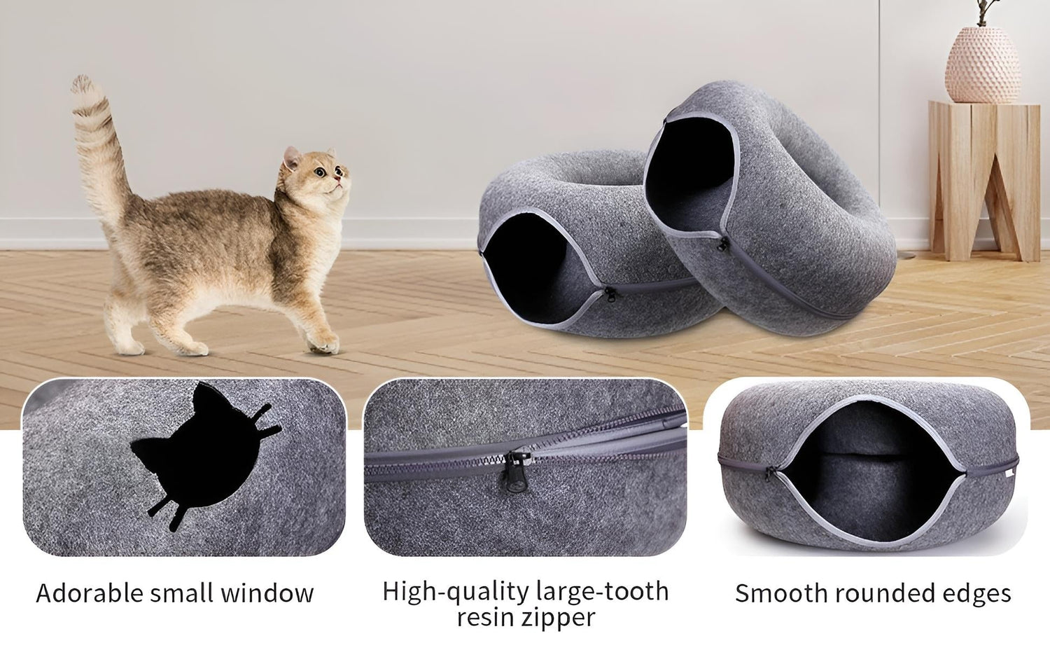 cat bed tunnel with head window