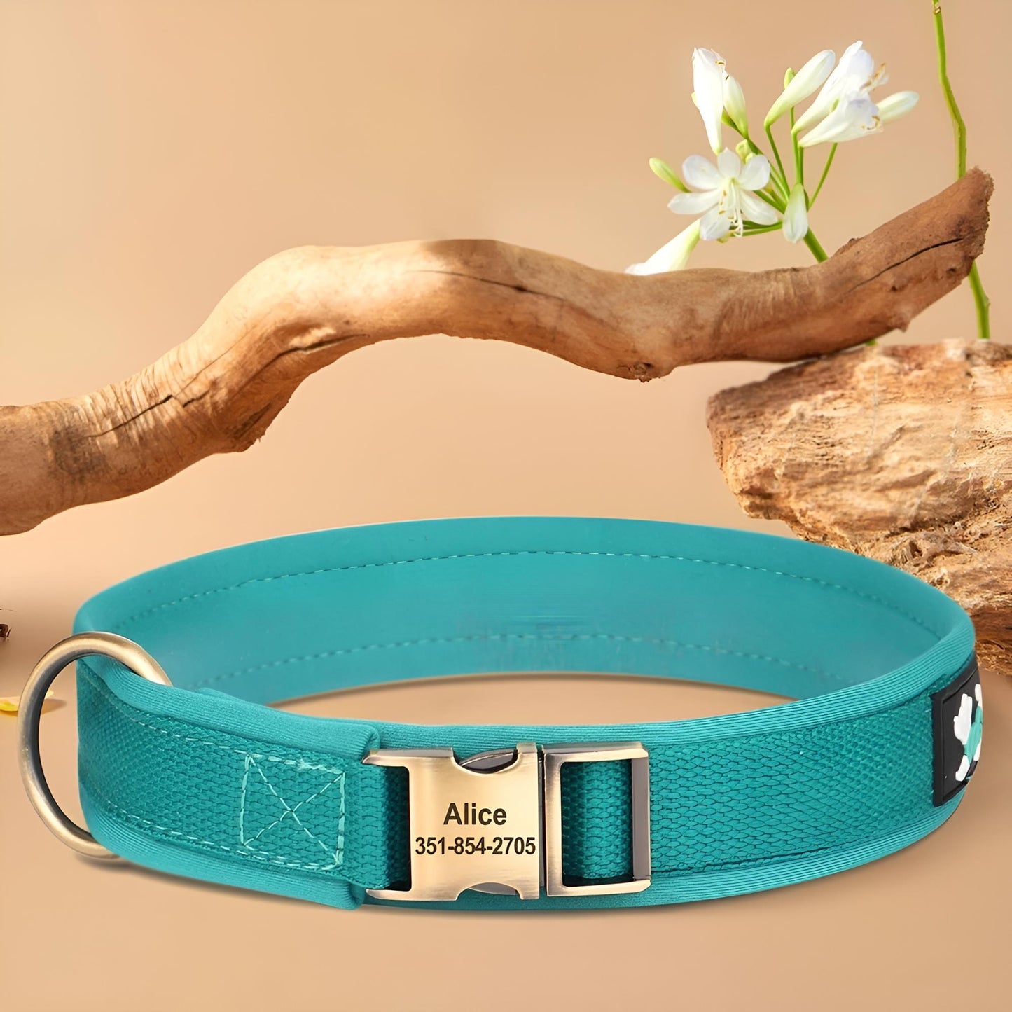 dog collar personalized nylon blue