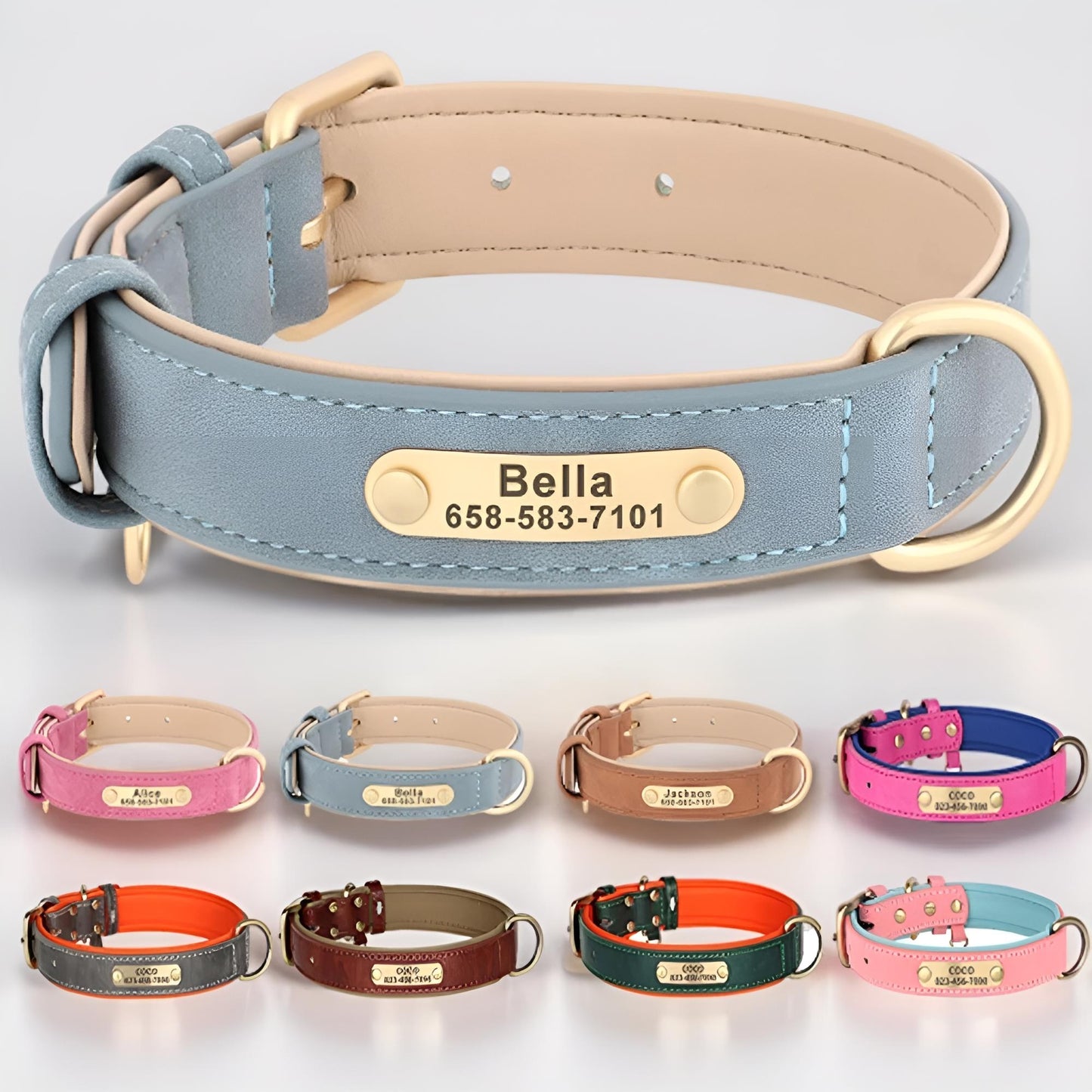 gaugau leather dog collar with name plate all colors