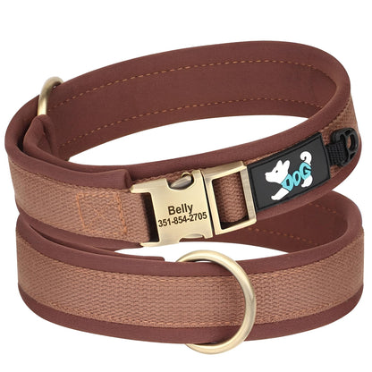 view 360 Nylon Dog collar with name brown