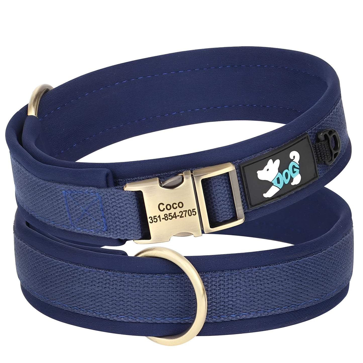 view 360 Nylon Dog collar with name dblue